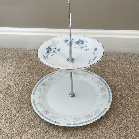 Two Tiered Jewelry Tidbit Cheese Tray Vintage Haviland Blue Garland Bowl Plate - Picture 6 of 8